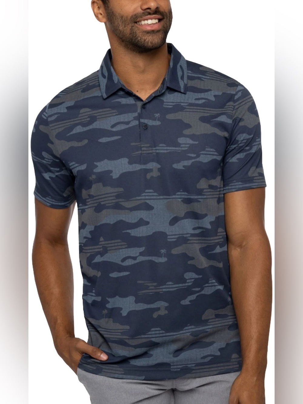 TRAVIS MATHEW Men’s Beachside Stealth Pima Cotton Blend Polo in Blue Camo